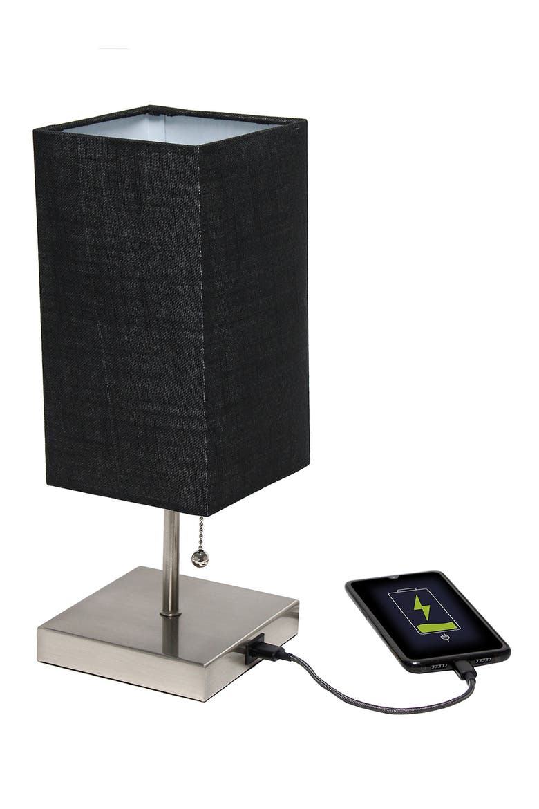 Simple Designs Petite Stick Lamp, Alternate, color, BRUSHED NICKEL BASE/BLACK SHAD