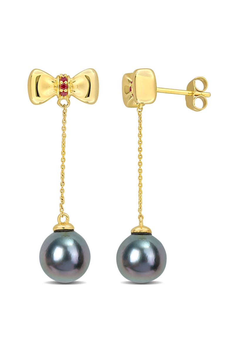 Julianna B. Tahitian Pearl & Gem Bow Dangle Earrings 10k, Main, color, Ruby