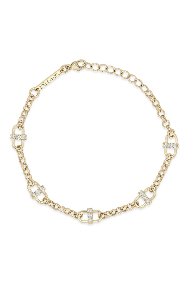 Diamond Rolo Chain Bracelet, Alternate, color, 14K YELLOW GOLD