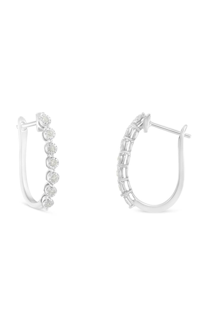Haus of Brilliance Silver 1/2 Ct Miracle-Set Diamond 7 Stone Hoop Earrings, Alternate, color, White