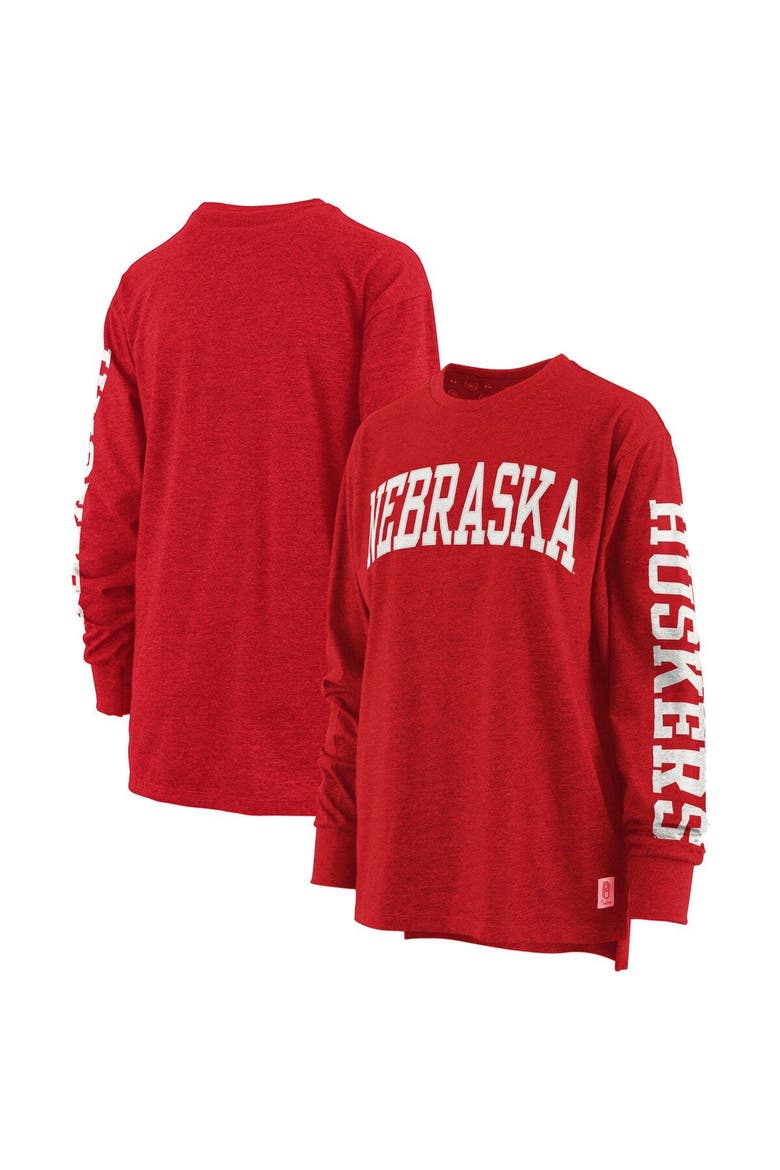 Women's Pressbox Heathered Scarlet Nebraska Huskers Two-Hit Canyon Long Sleeve T-Shirt, Alternate, color, Scarlet