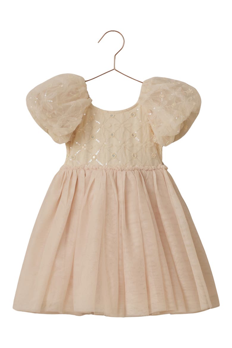 Kids' Dorothy Sequin and Bead Puffed Sleeve Dress, Main, color, ANTIQUE