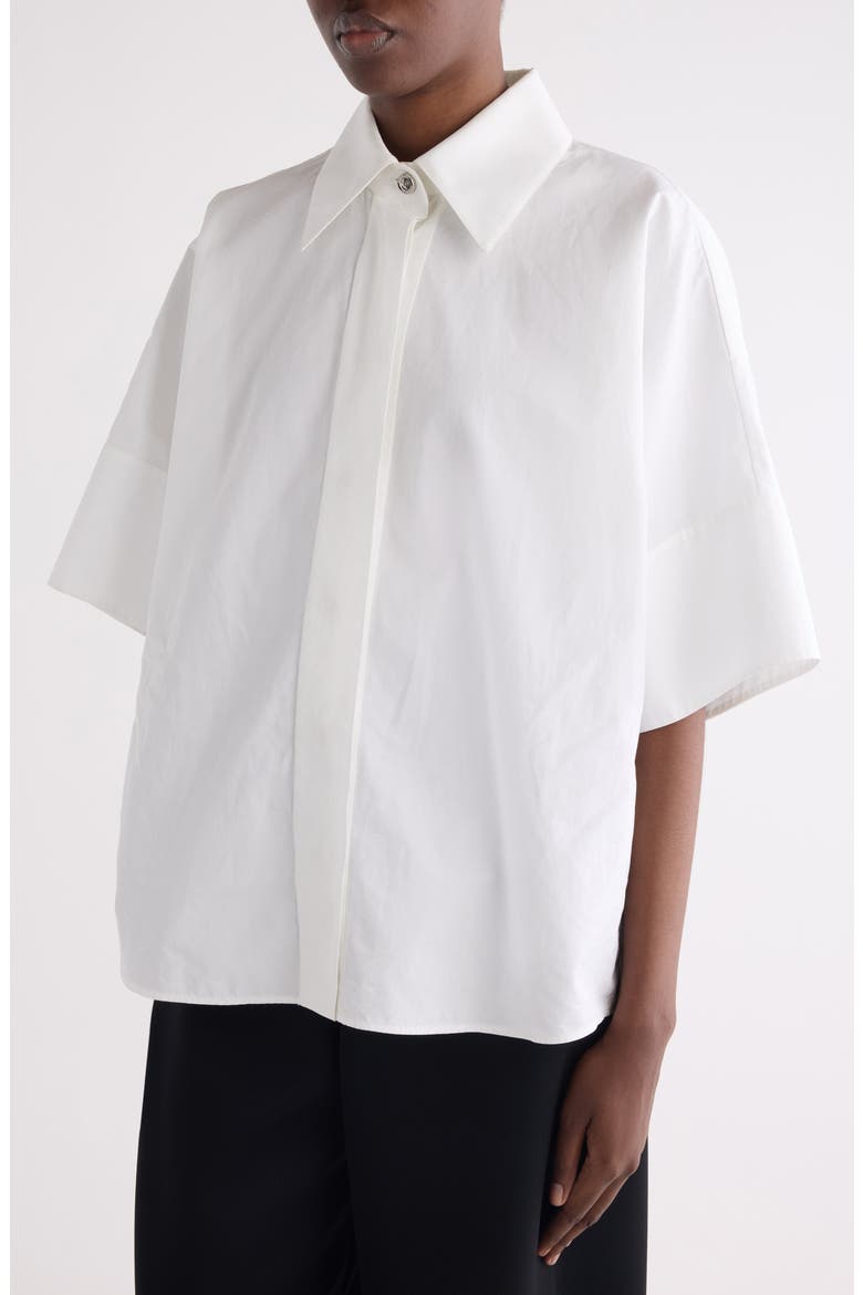 Oversize Short Sleeve Cotton Poplin Button-Up Shirt, Alternate, color, WHITE