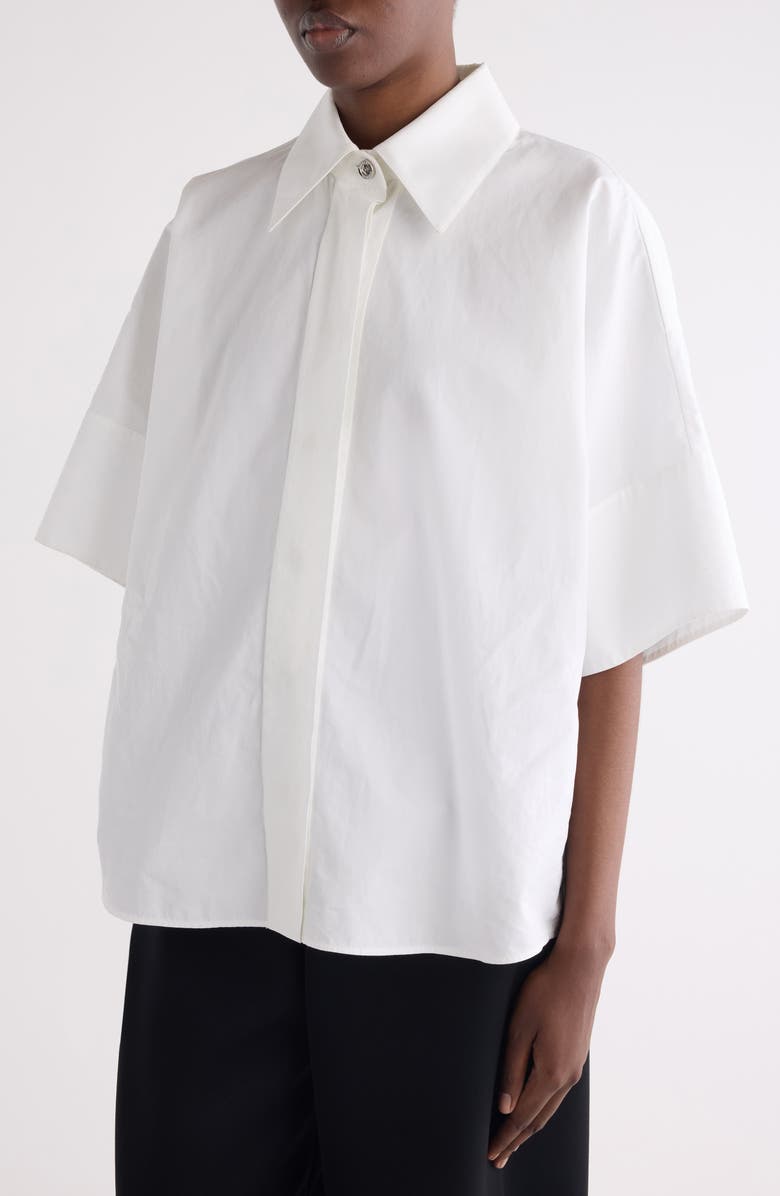 Givenchy Oversize Short Sleeve Cotton Poplin Button-Up Shirt, Alternate, color, White