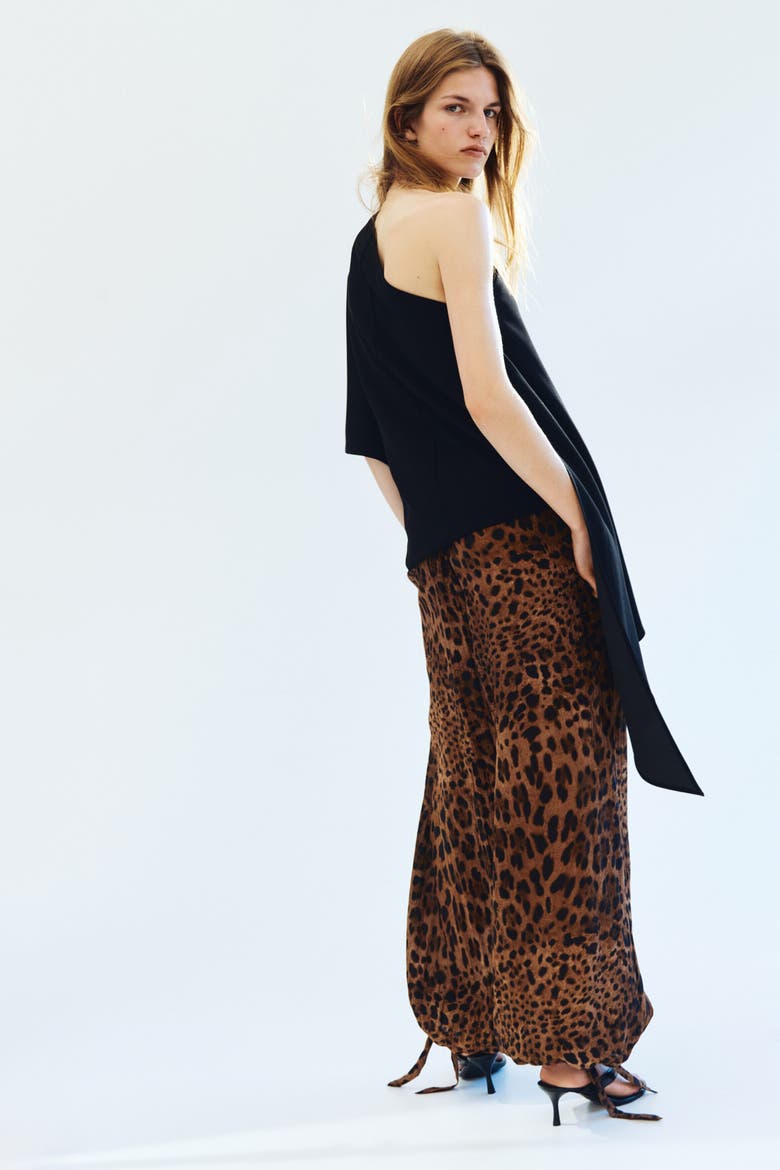 Tie-detail Balloon Trousers, Alternate, color, Brown/leopard print