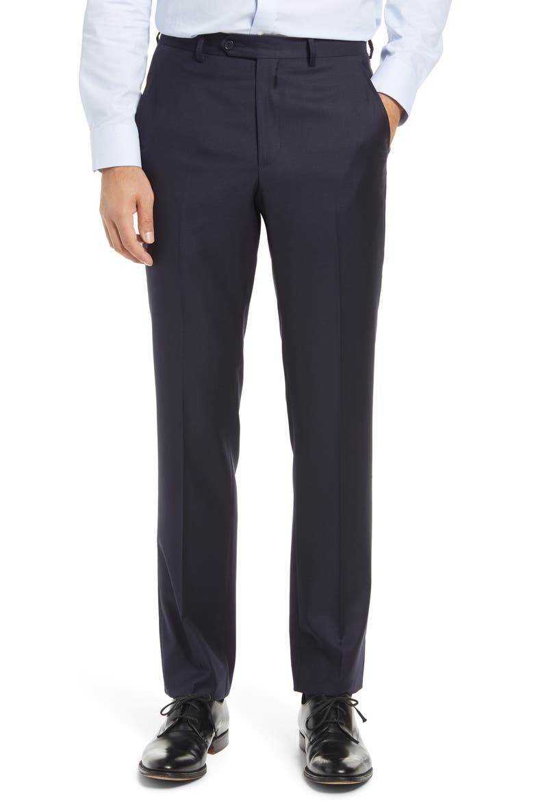 Roma Flat Front Loro Piana Wool Serge Dress Pants, Main, color, NAVY