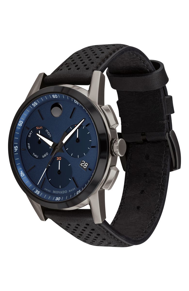 Movado Museum Chronograph Leather Strap Watch, 43mm, Alternate, color, 