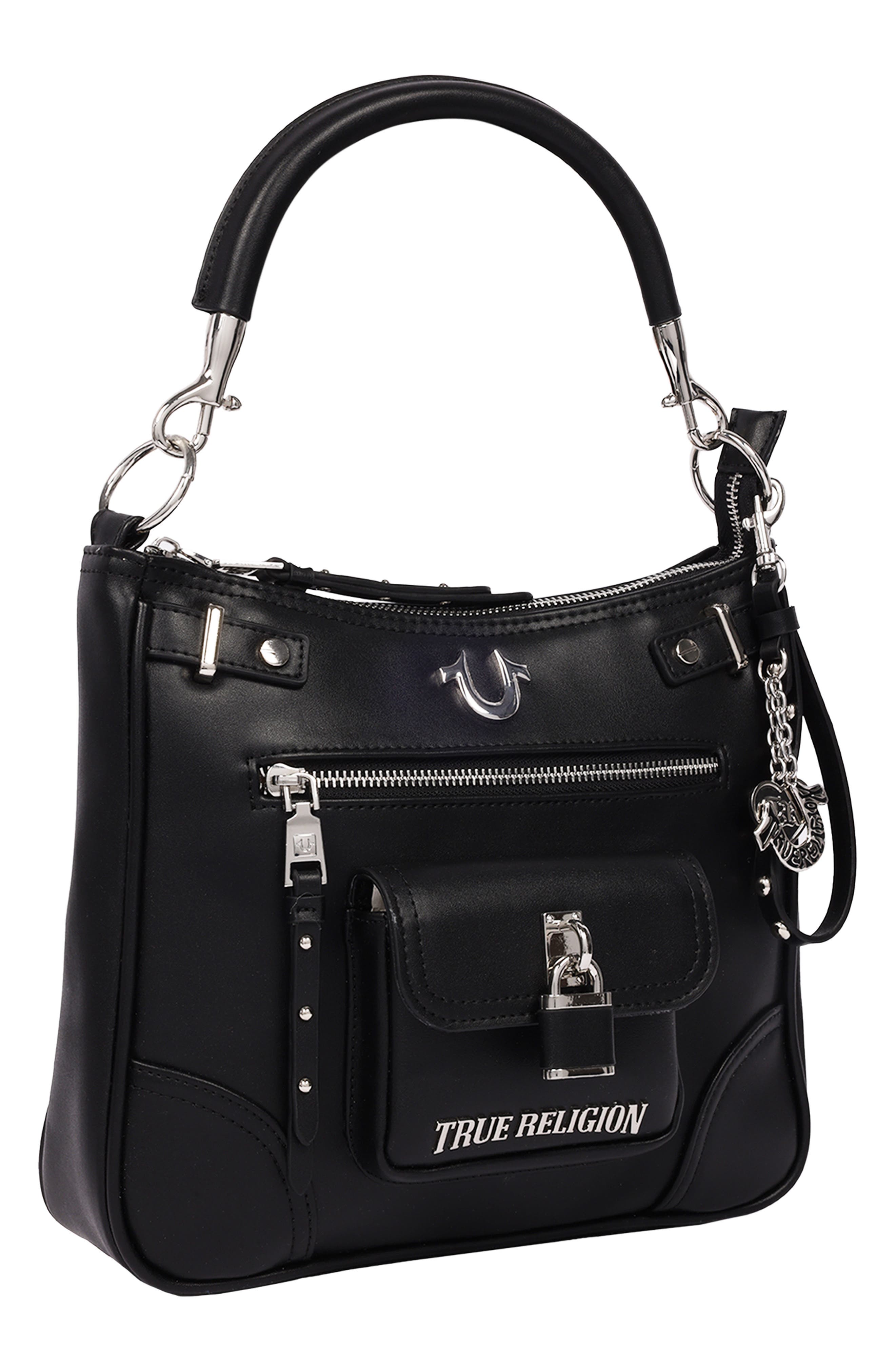 Moto Faux Leather Hobo, Alternate, color, BLACK
