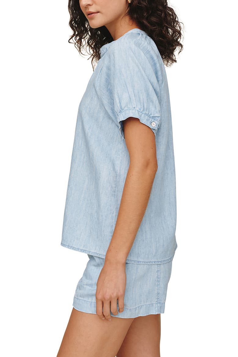 Chambray Short Sleeve Button-Up Shirt, Alternate, color, SUN BLEACHED WASH