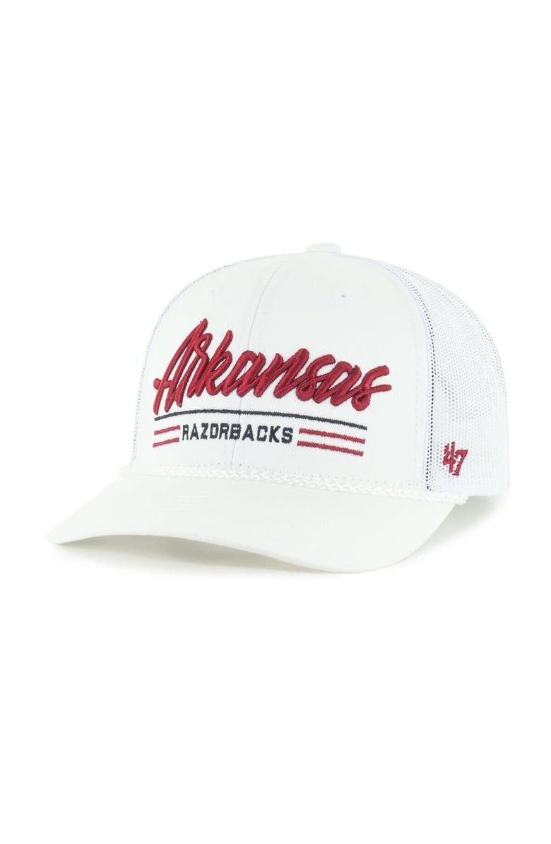 '47 Men's '47 White Arkansas Razorbacks Garner Rope Trucker Adjustable Hat, Main, color, White