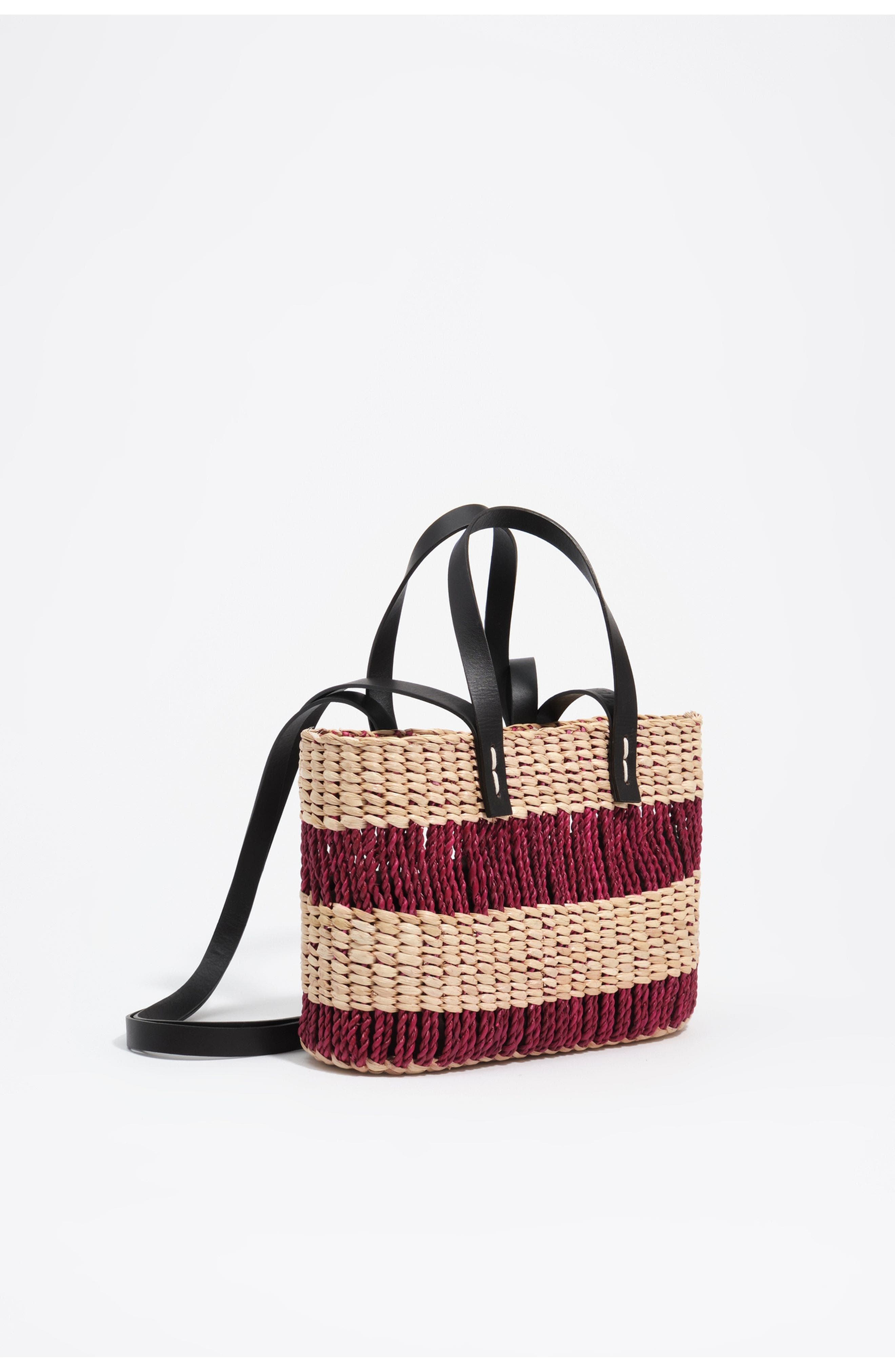 Small Raffia Basket Bag, Main, color, BURGUNDY