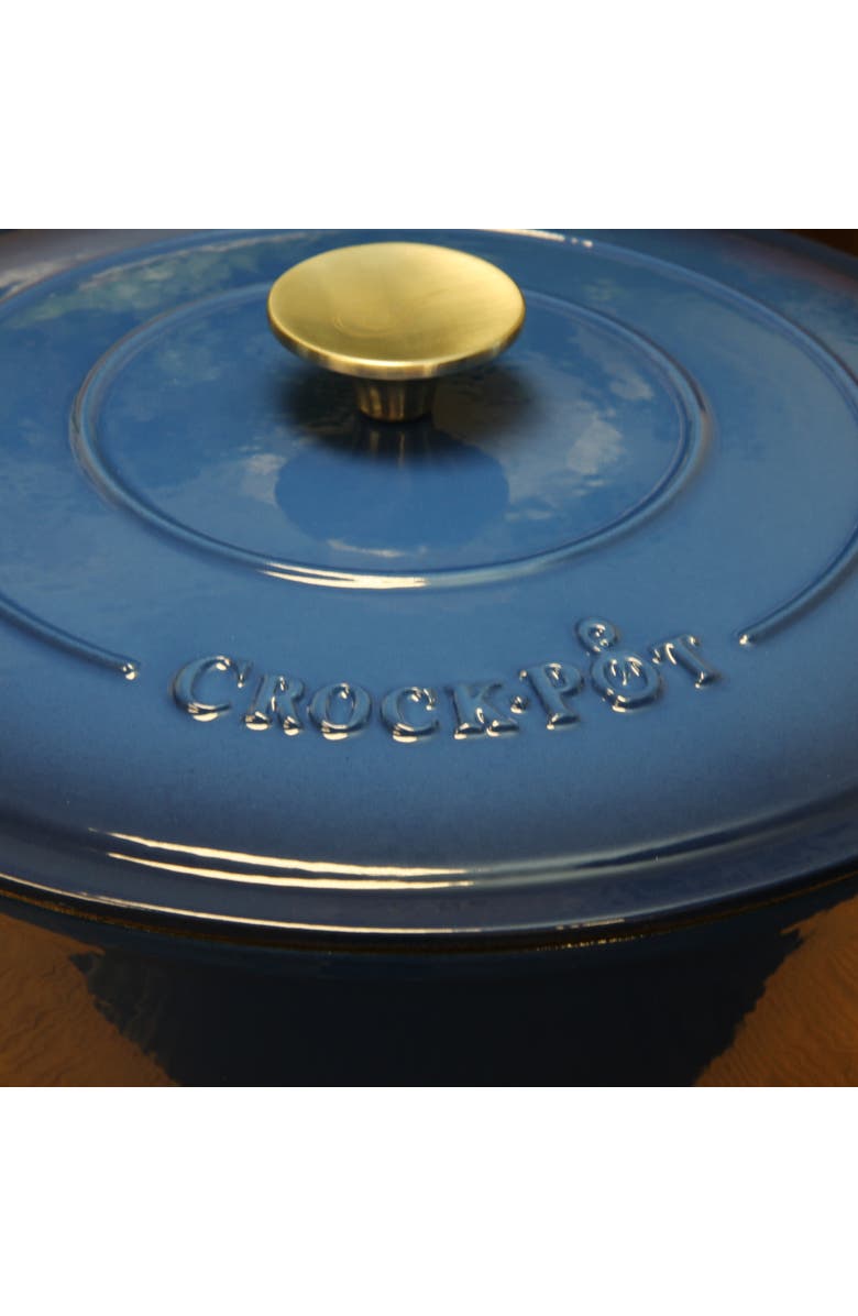 Crock-pot Enameled 5 Quart Cast Iron Round Braiser Pan with Self Basting Lid, Alternate, color, Blue