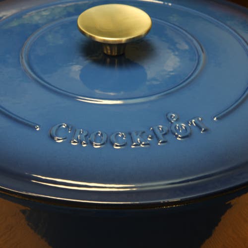 Crock-pot Enameled 5 Quart Cast Iron Round Braiser Pan With Self Basting Lid In Blue