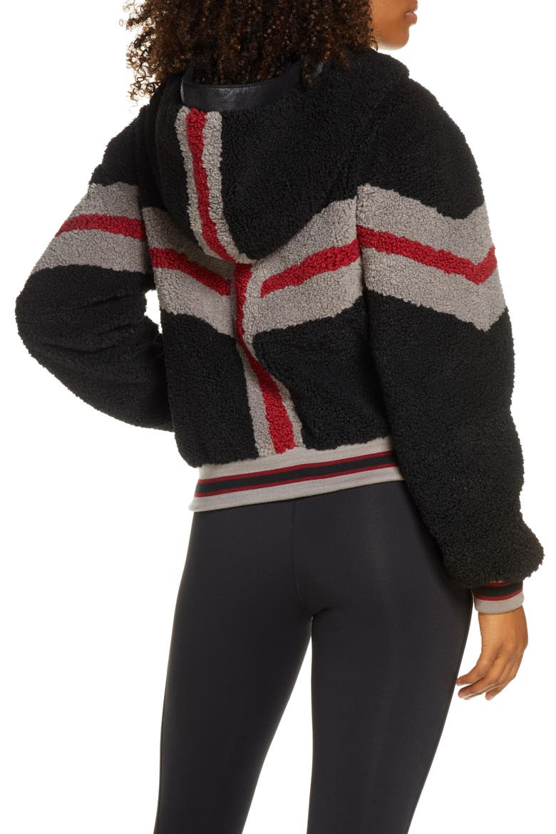 Crop Faux Fur Zip Hoodie, Alternate, color, BLACK