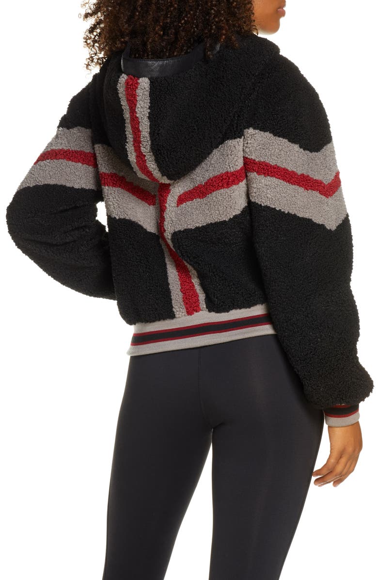 Blanc Noir Crop Faux Fur Zip Hoodie, Alternate, color, 