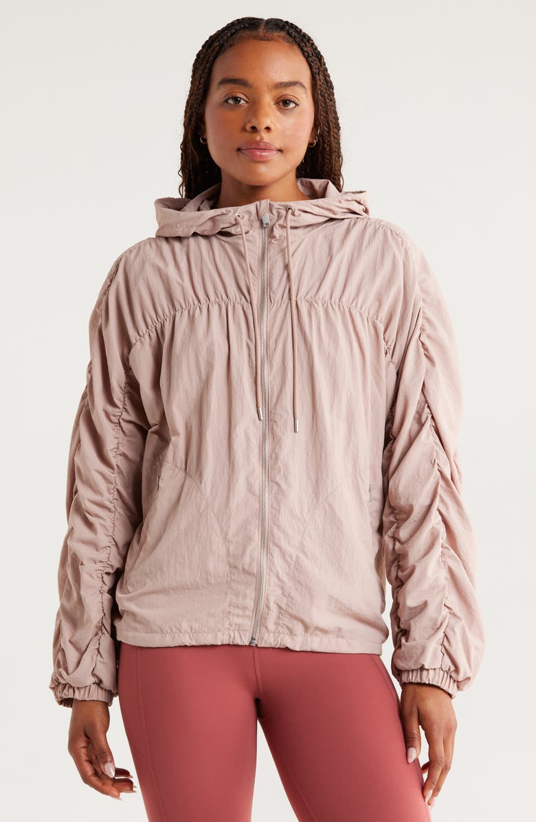 Zella Travel Lite Ruched Jacket, Alternate, color, Pink Fawn