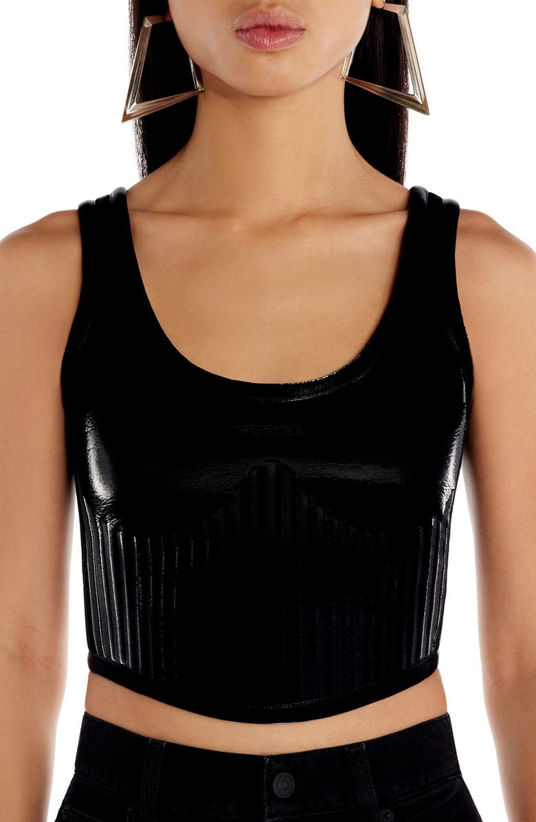 MUGLER Glossy Embossed Bonded Jersey Crop Top, Main, color, 