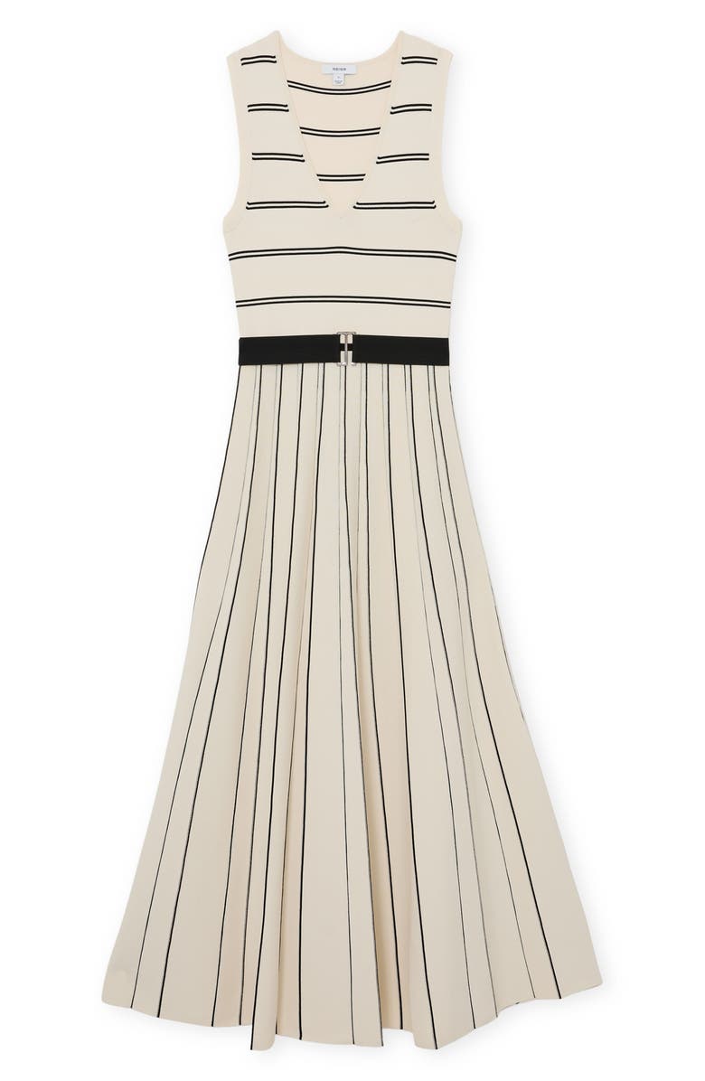 Reiss Mallory Sleeveless Stripe Knit Midi Dress, Alternate, color, Ivory/ Black