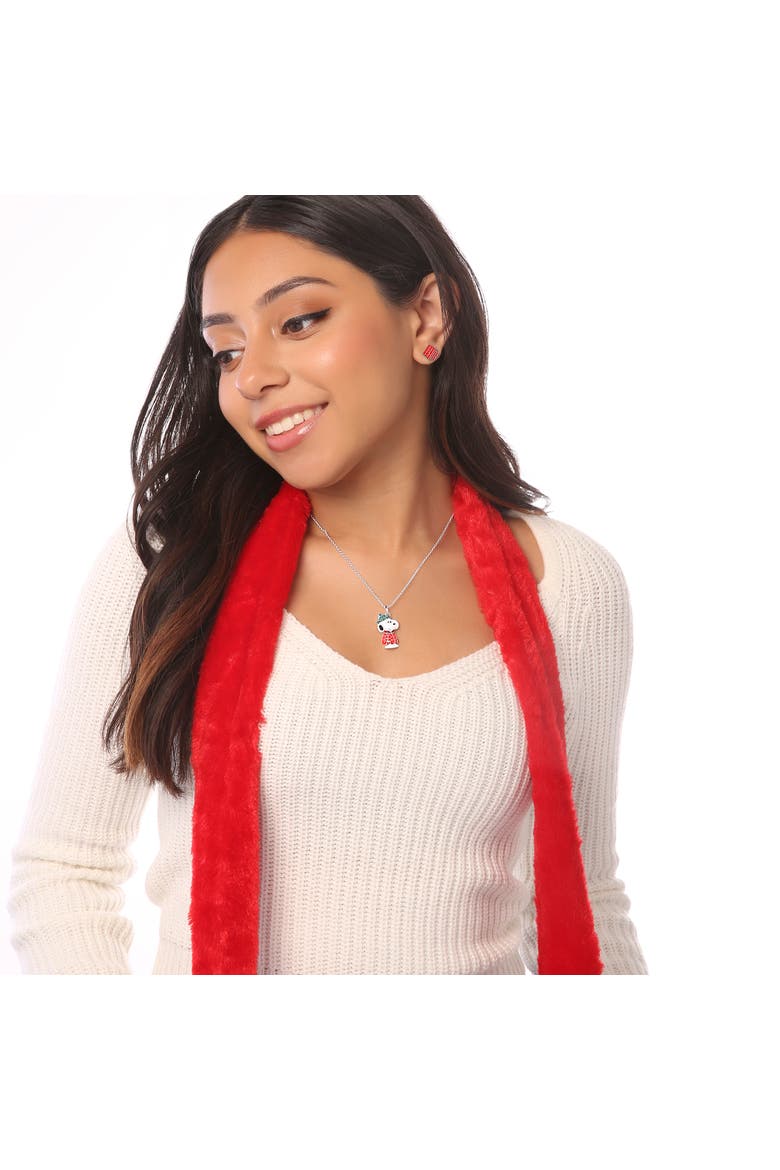 Snoopy Puffer Jacket Pendant, Alternate, color, Silver, white, red