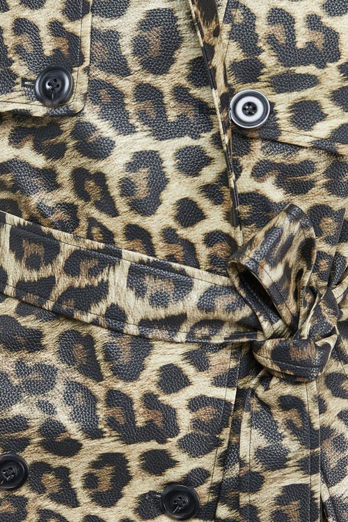 Warehouse Leopard Print Trench Coat In Green