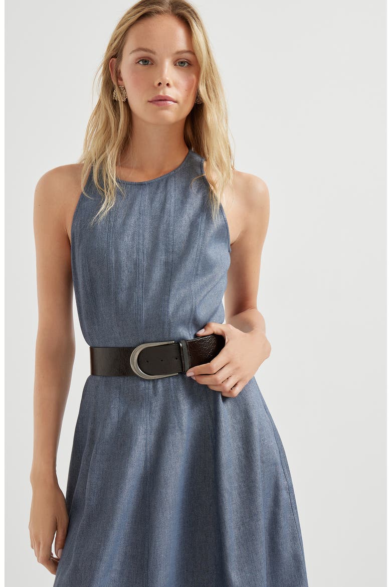 Linen and virgin wool twill dress, Alternate, color, Dark Denim