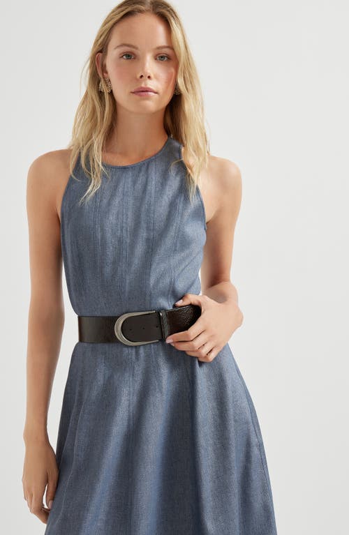 Brunello Cucinelli Linen And Virgin Wool Twill Dress In Blue