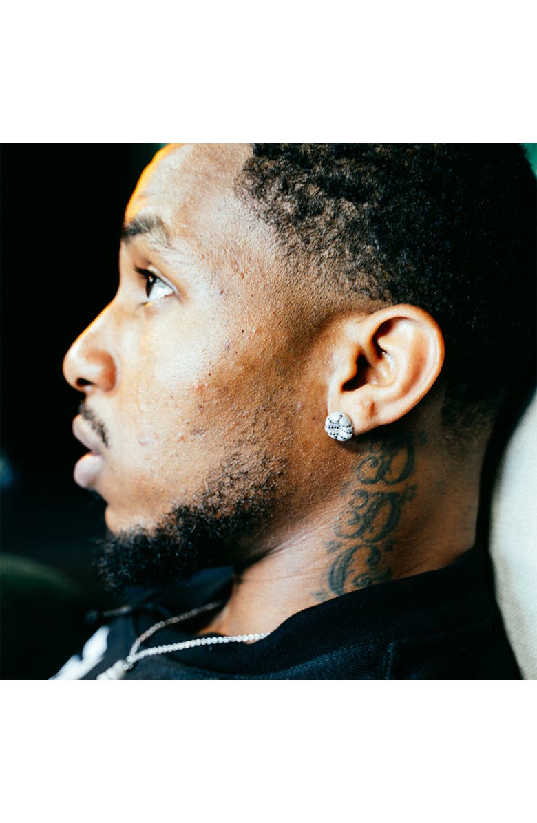 PASCAL The Basketball Crooked Ball Diamond Pavé Earrings, Alternate, color, Silver / Black Diamond