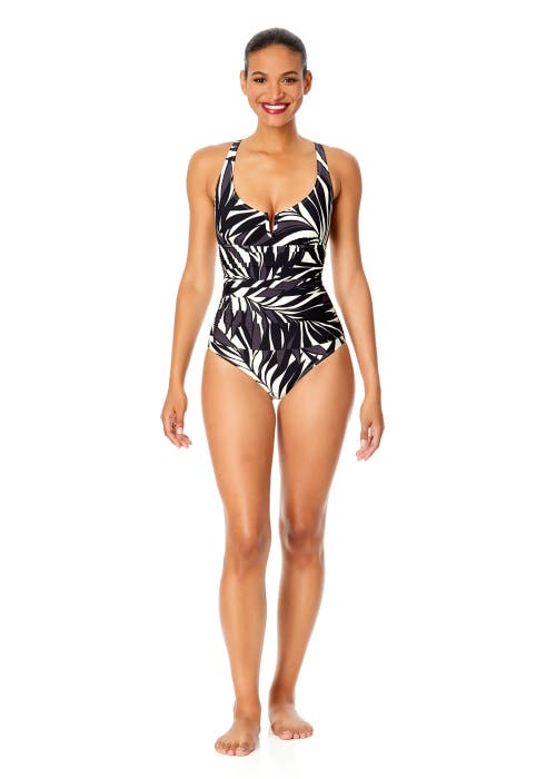 Anne Cole Palm Chic V-wire One Piece Swimsuit In Palm Chic