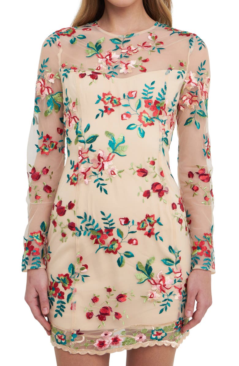 Endless Rose Floral Embroidered Long Sleeve Sheath Dress, Alternate, color,