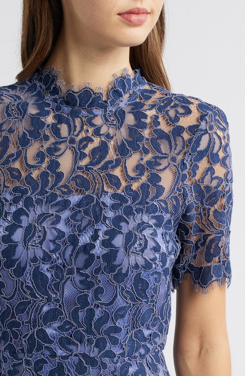 Eliza J Illusion Lace Midi Sheath Dress, Alternate, color, Blue