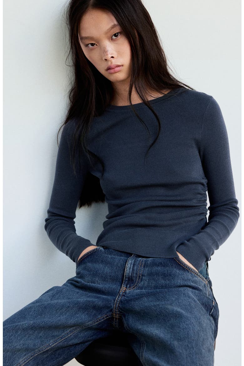 Ruched Fine Knit Sweater, Alternate, color, PETROL BLUE