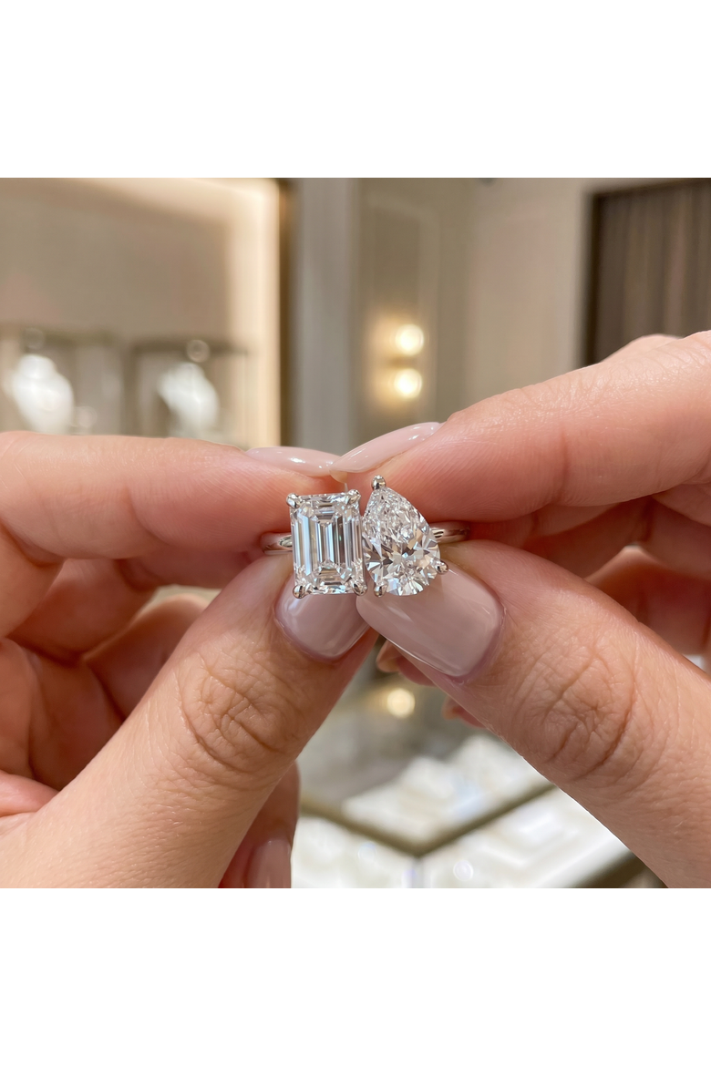 3.50Ct Moi Et Toi Diamond Ring Pear & Emerald Shape 14k Gold Lab Grown, Alternate, color, 14k White Gold