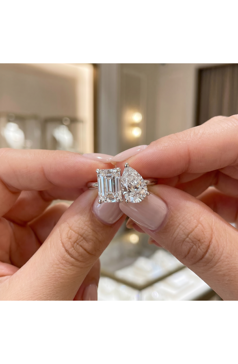Bliss Diamond 3.50Ct Moi Et Toi Diamond Ring Pear & Emerald Shape 14k Gold Lab Grown, Alternate, color, 14K White Gold