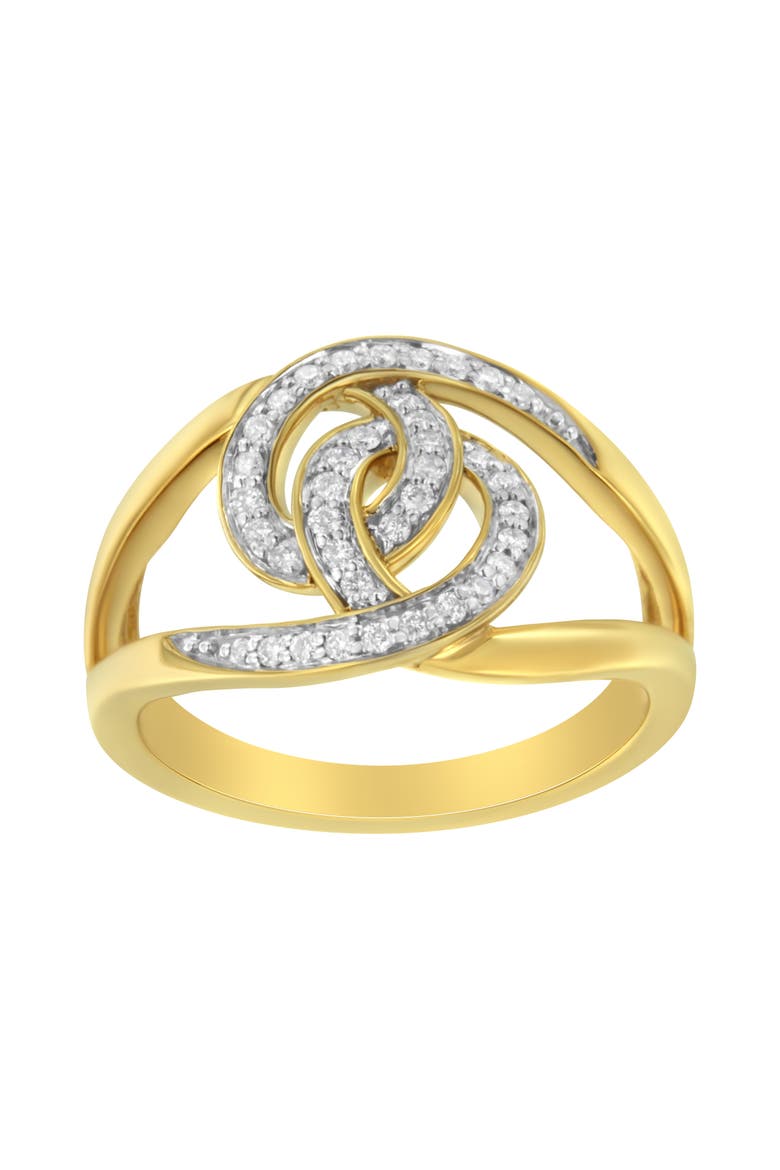14K Yellow Gold Plated Silver 1/4 Cttw Diamond Interlocking Loop Open Shank Bypass Ring, Alternate, color, Yellow Gold over Silver
