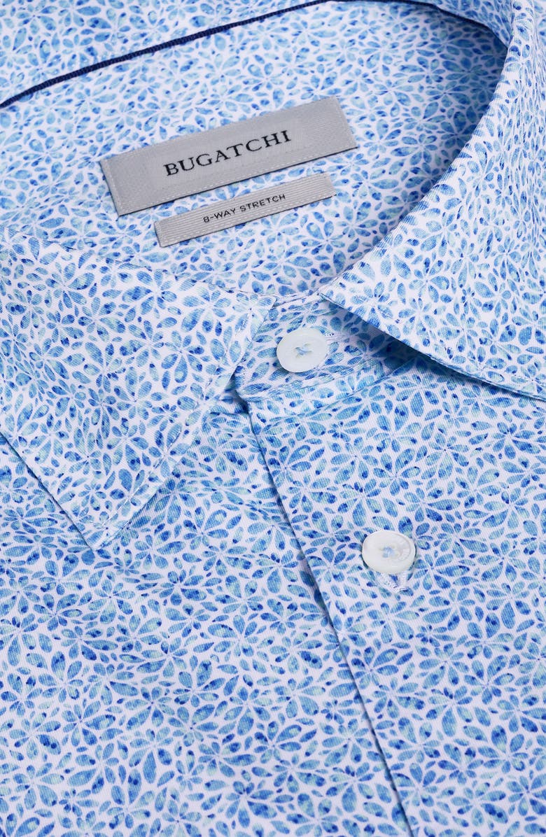 Bugatchi Miles OoohCotton<sup>®</sup> Floral Short Sleeve Button-Up Shirt, Alternate, color, Baltic