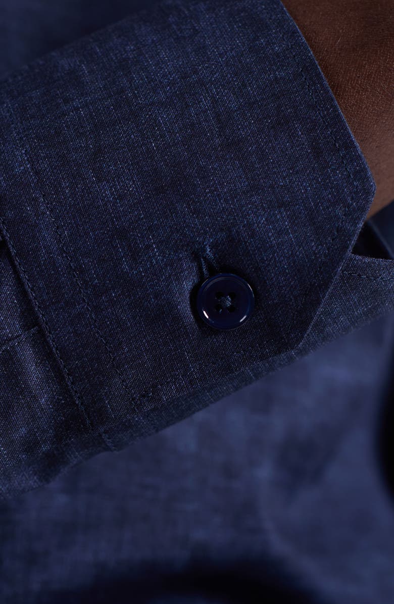 Bugatchi Julian Shaped Fit Textured Stretch Cotton Button-Up Shirt, Alternate, color, Navy