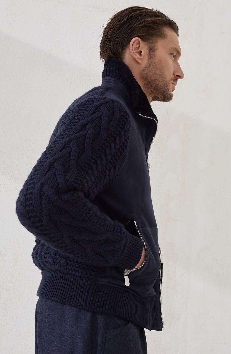 Brunello Cucinelli Shearling bomber jacket, Alternate, color, Blue