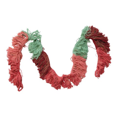 Hand-Woven Cotton Fringe Holiday Garland with Metallic Gold Thread, Multicolor