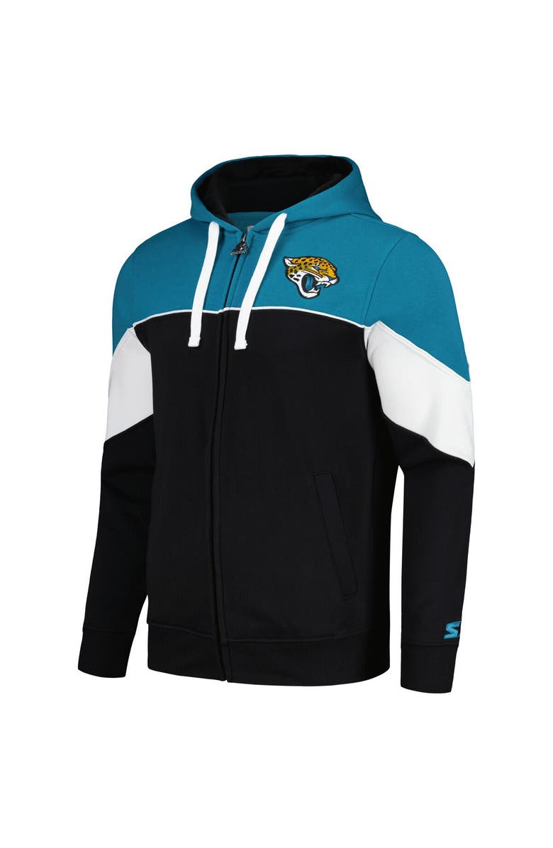 STARTER Men's Starter Black/Teal Jacksonville Jaguars Running Back Full-Zip Hoodie, Alternate, color,
