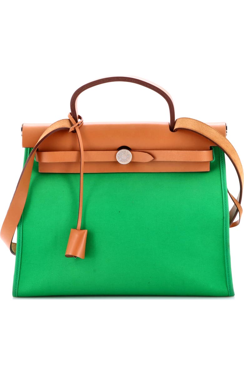 Pre-Owned Hermes Herbag Zip Leather and Toile 31, Main, color, Green