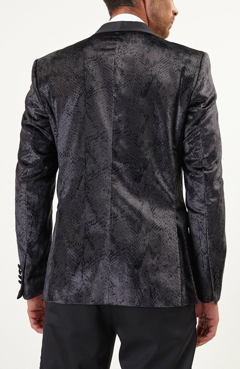 RON TOMSON Snake Embossed Velvet Tuxedo Jacket, Alternate, color, Black Anthracite