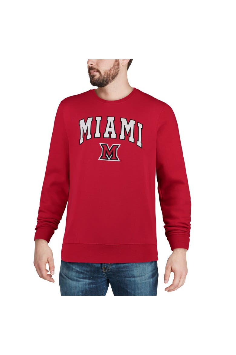 Men's Colosseum Red Miami University RedHawks Arch & Logo Crew Neck Sweatshirt, Alternate, color, Red