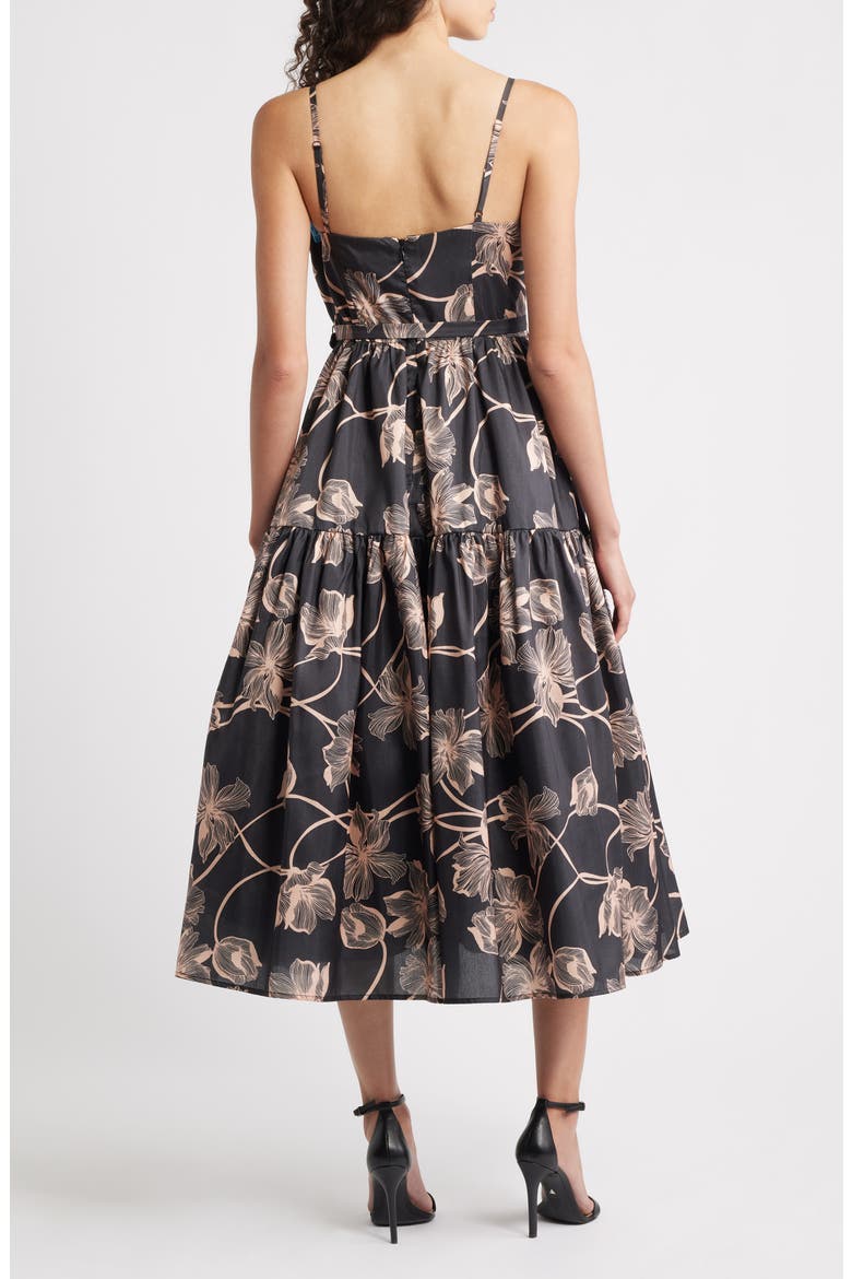 Belted Bustier Tiered Dress, Alternate, color, BLACK/ APRICOT VINING BUDS