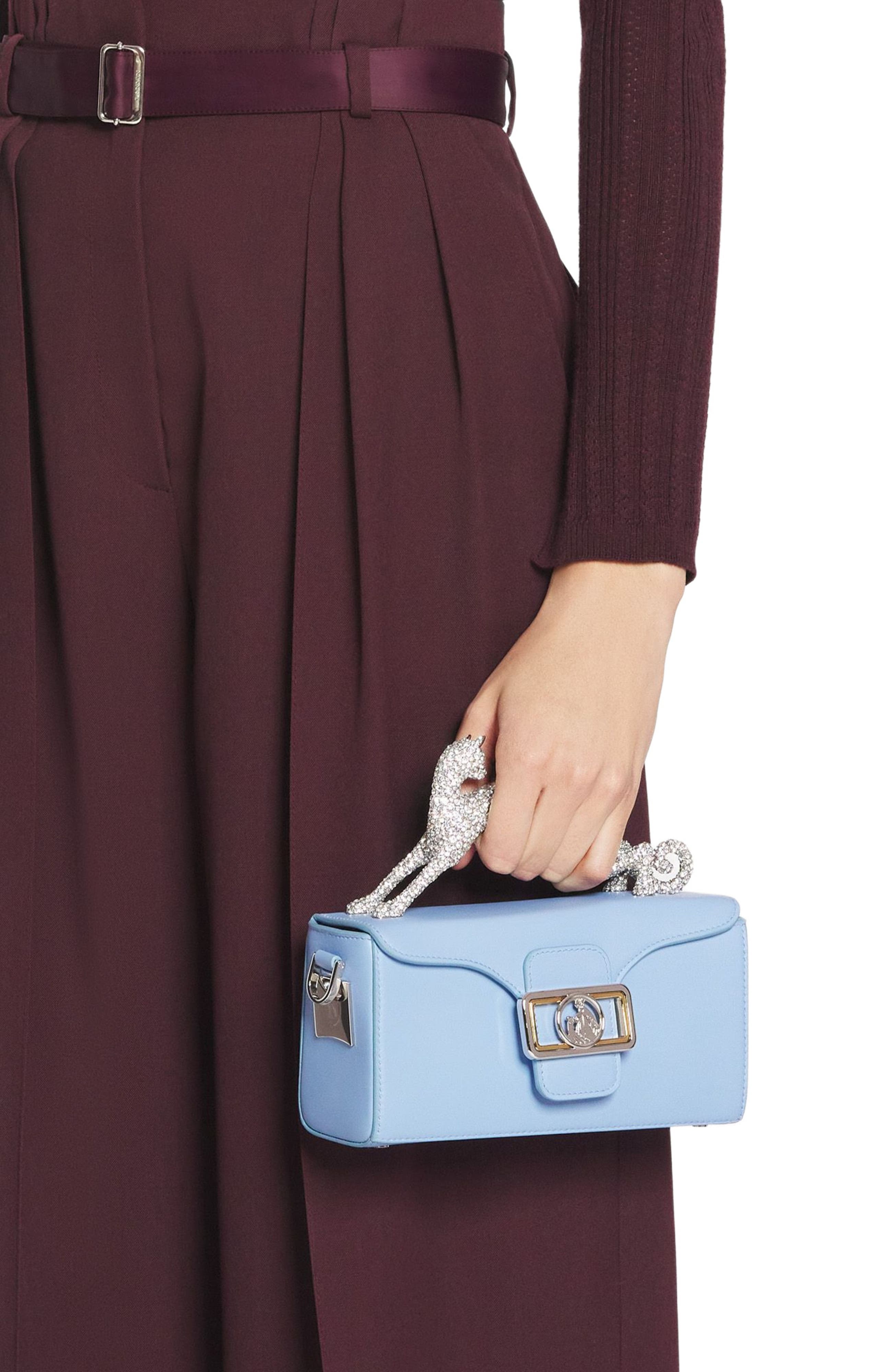 Lanvin Nano Pencil Cat Bag In Leather And Rhinestone, Alternate, color, 