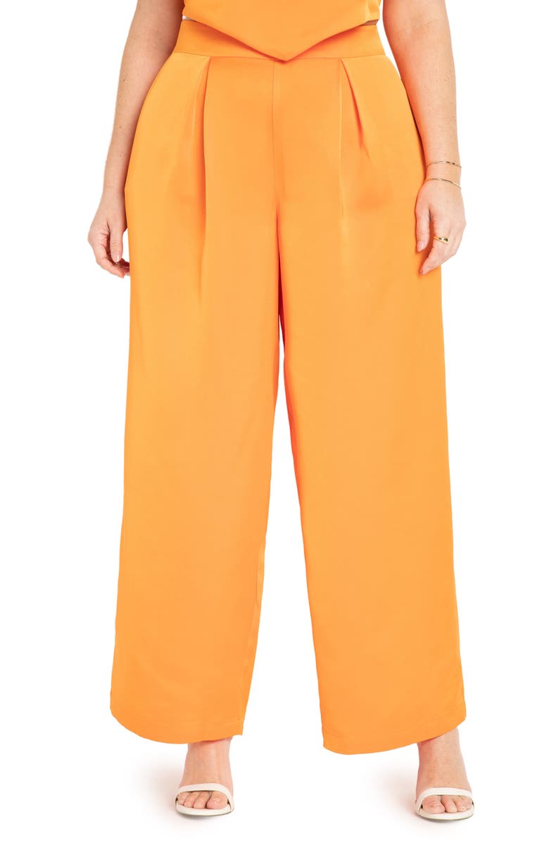 ELOQUII Pleated Satin Wide Leg Pants, Main, color,