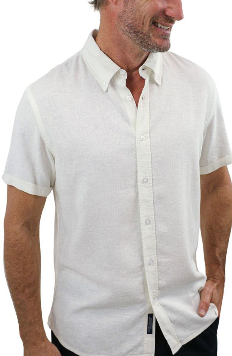 JACHS Noho Short Sleeve Linen Blend Button-Down Shirt, Main, color, 