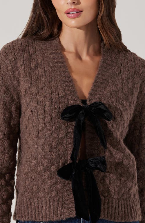 Astr The Label Velvet Bow Cardigan In Brown