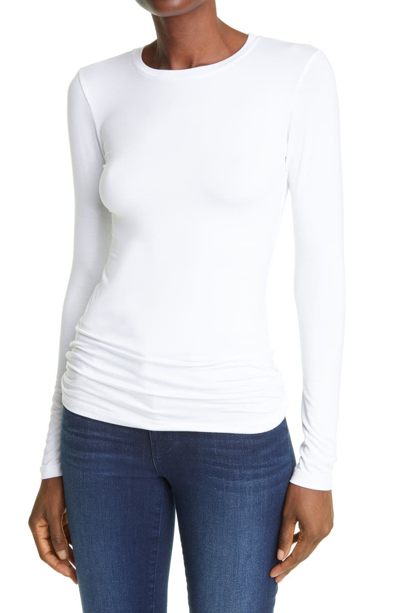 L'AGENCE Tess Long Sleeve Stretch Jersey Top, Alternate, color, White