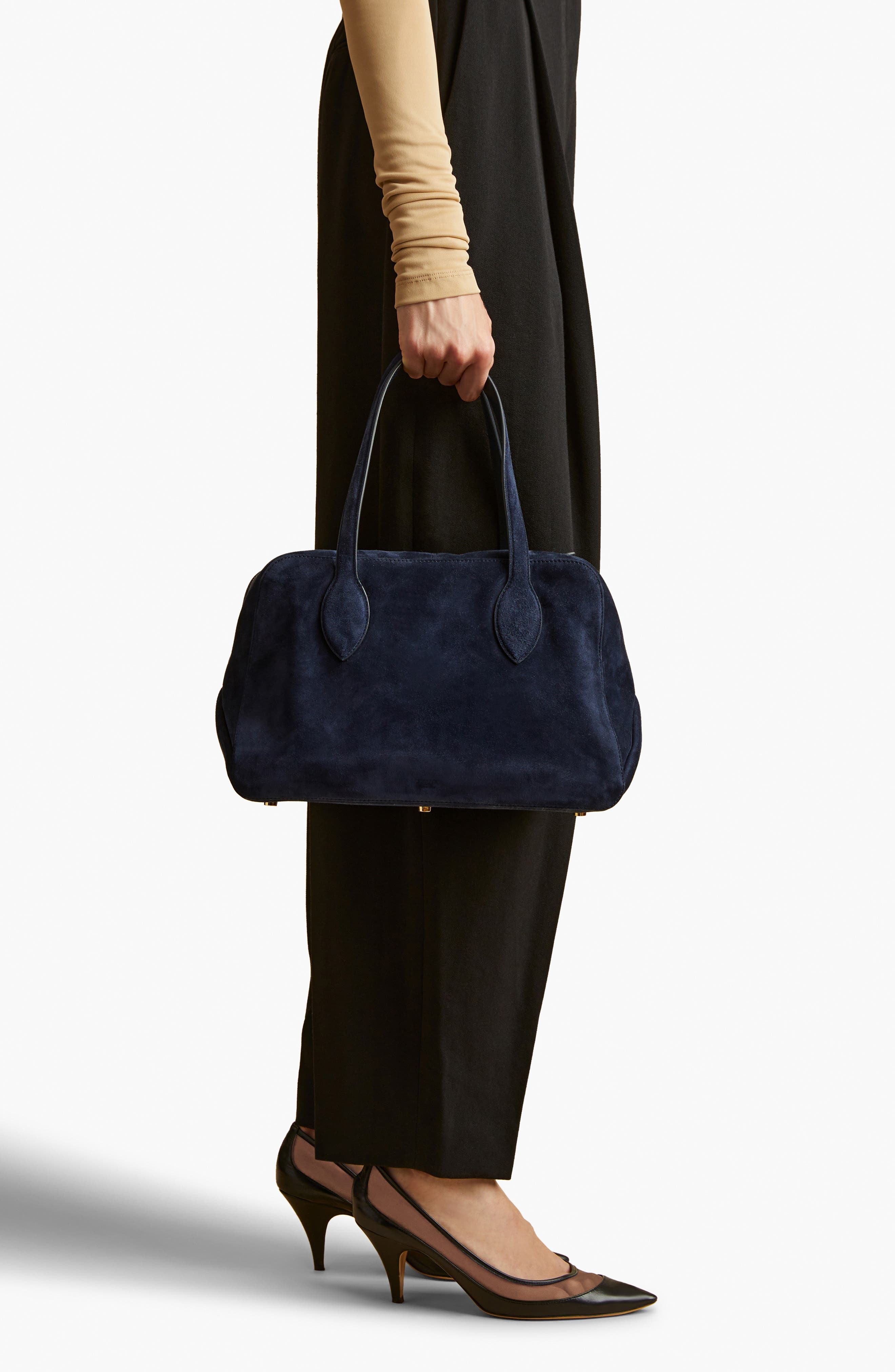 Khaite Medium Maeve Suede Satchel, Alternate, color, 