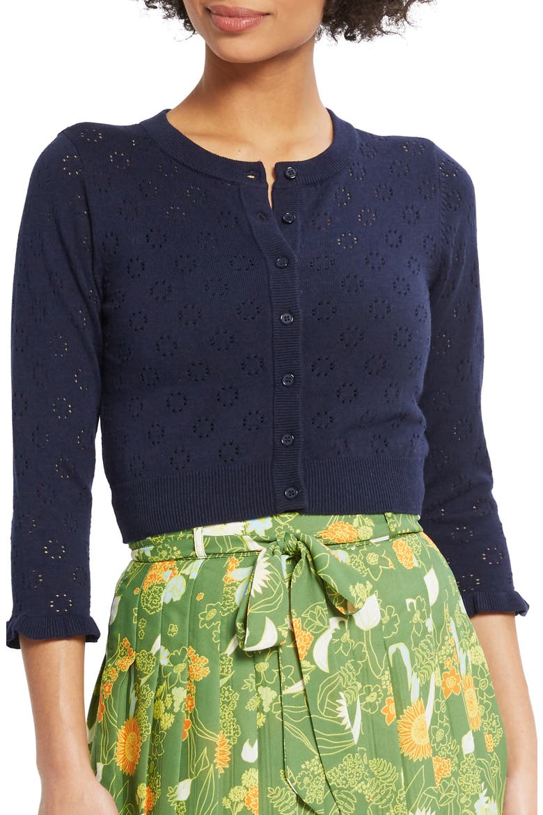 Ruffle Sleeve Crop Cardigan, Main, color, NAVY